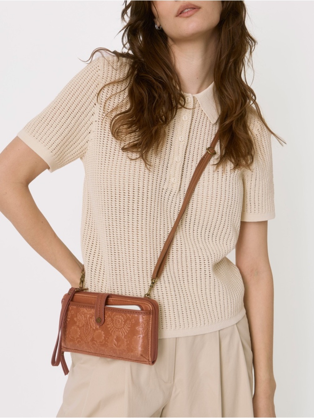 The Sak Iris Smartphone Wallet | Tobacco Floral Embossed